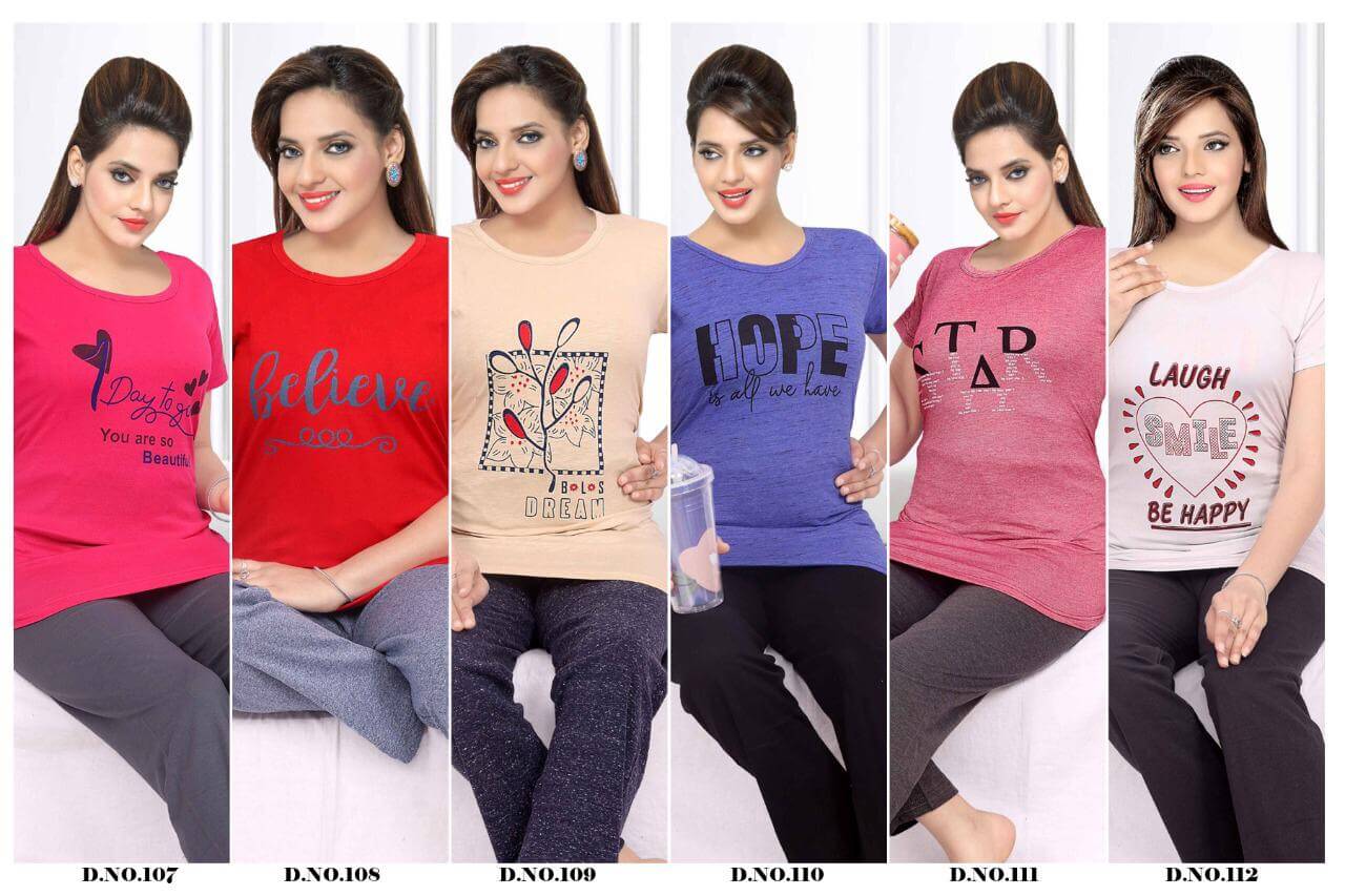 NIght Suits 201 To 206 Soft Latest Exclusive Comfortable Hosiery Cotton With Super Fine Stitching Night Suits Collection
